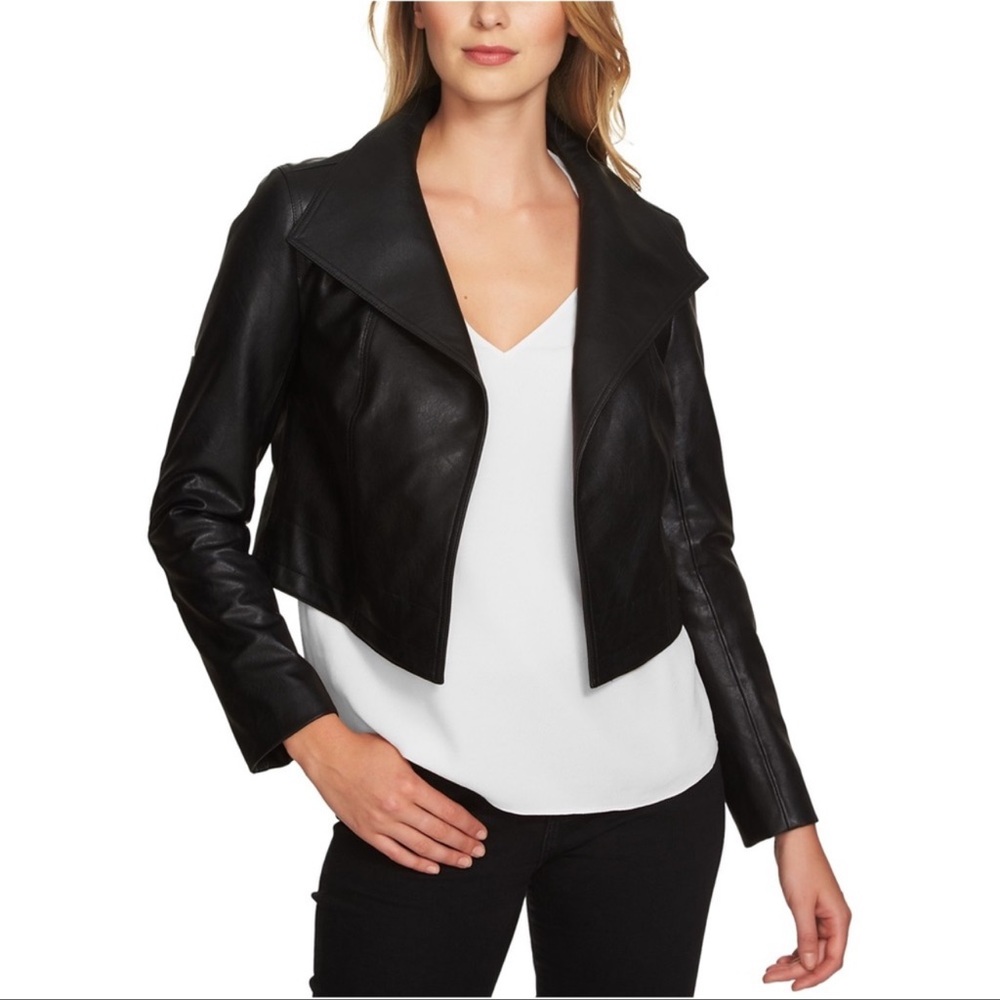 1.STATE Rich Black Crop Vegan Leather Jacket Size XS